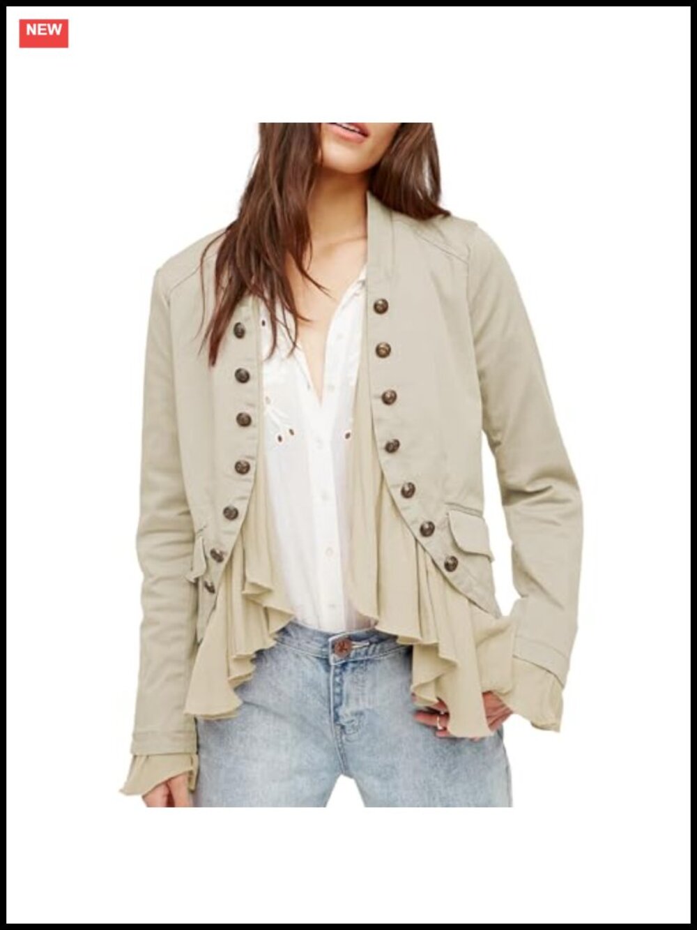 Cotton Spandex Ruffled High Low Hem Button Up Blazer Cardigan